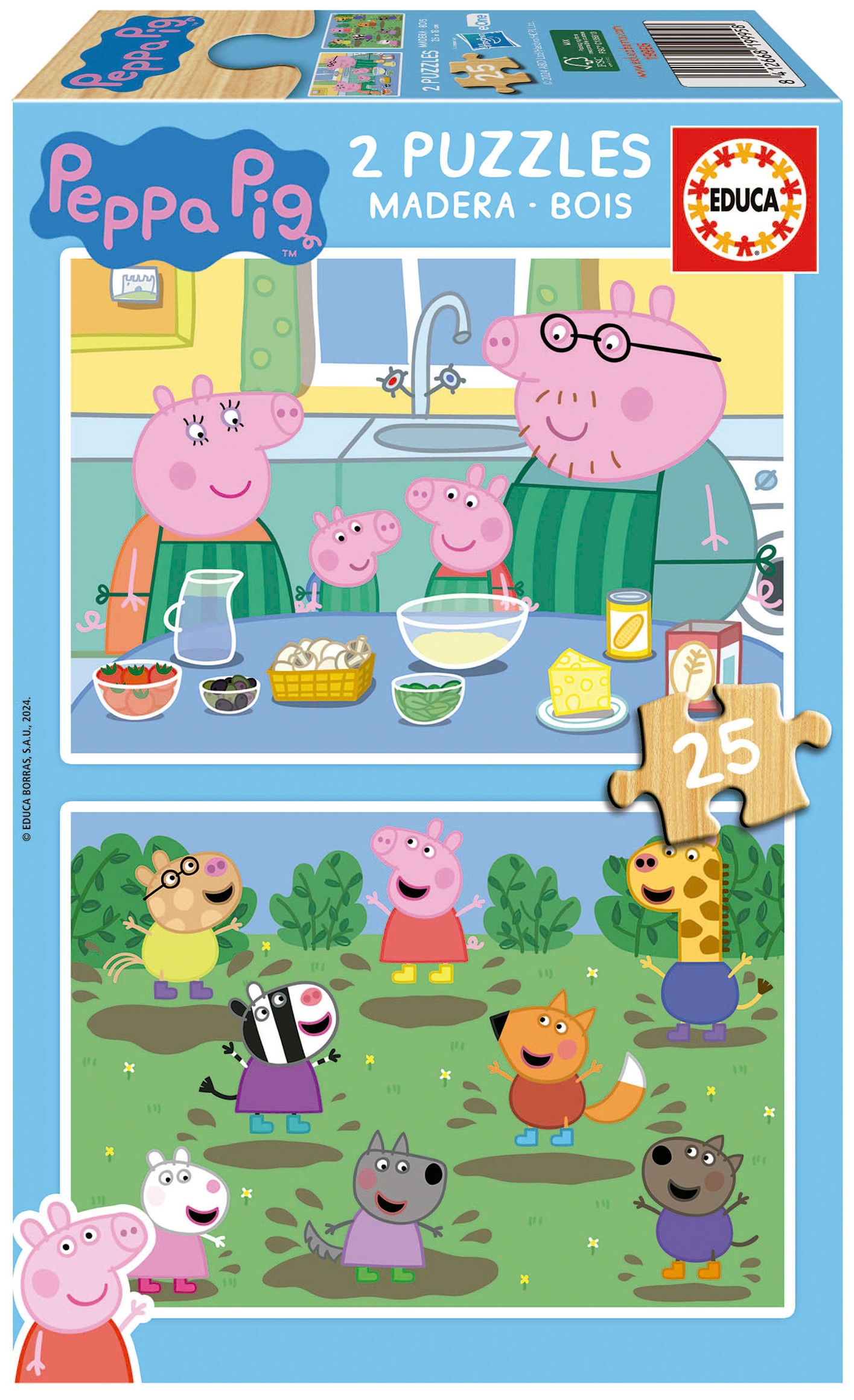 Детски дървен пъзел Educa от 2 х 25 части - Прасенцето Пепа