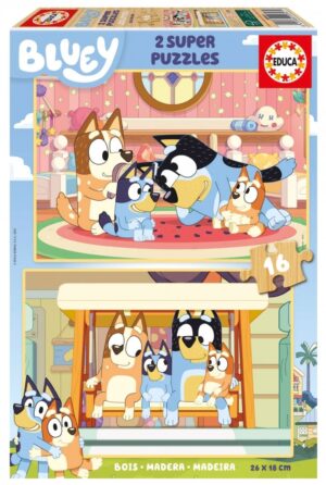 Детски дървен пъзел Educa от 2 x 16 части - Блуи