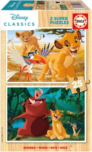 Детски дървен пъзел Educa от 2 x 25 части - Цар Лъв