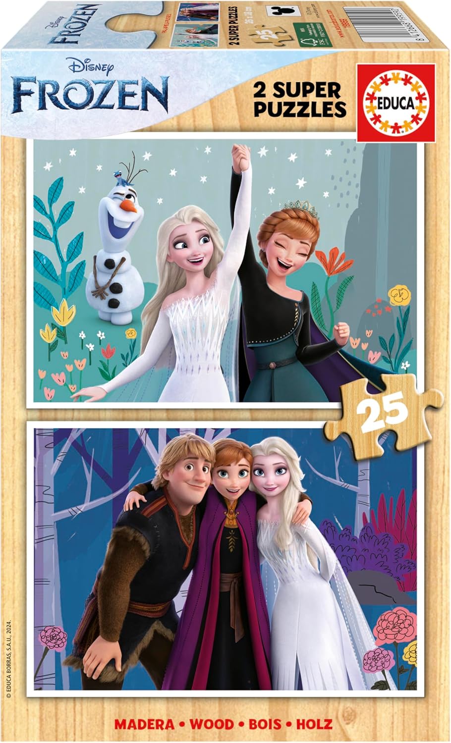 Детски дървен пъзел Educa от 2 x 25 части - Замръзналото кралство
