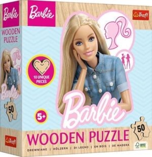 Детски дървен пъзел Trefl от 50 части - Любима модерна Барби