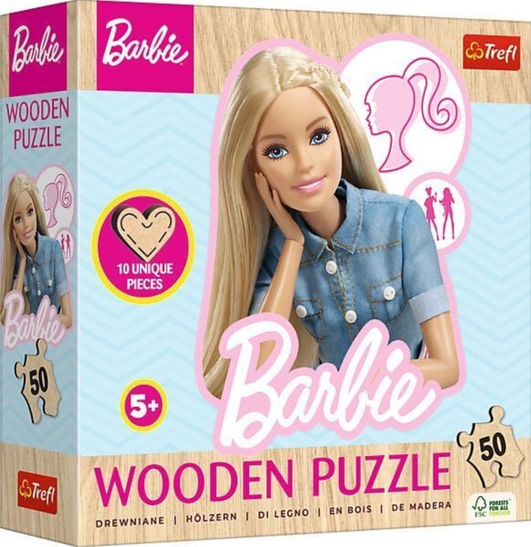 Детски дървен пъзел Trefl от 50 части - Любима модерна Барби