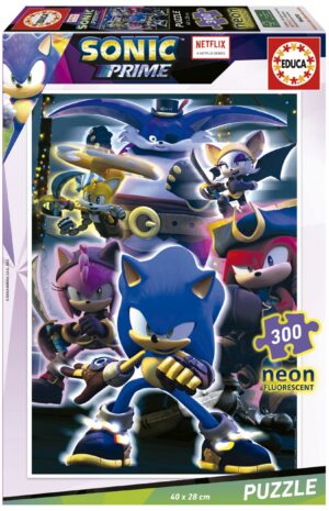 Детски неонов пъзел Educa от 300 части - Соник