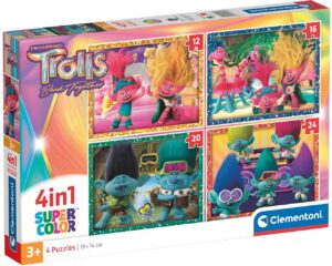 Детски пъзел Clementoni 4 в 1 - Тролчета: Бандата се събира