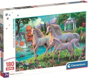 Детски пъзел Clementoni от 180 части - Еднорози пред водопада
