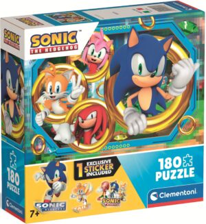 Детски пъзел Clementoni от 180 части - Таралежът Соник, със стикер, вид 1