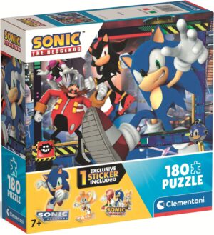 Детски пъзел Clementoni от 180 части - Таралежът Соник, със стикер, вид 2