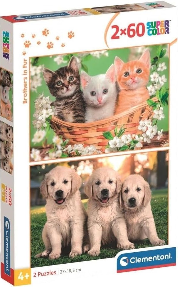 Детски пъзел Clementoni от 2 х 60 части - Братя по козина