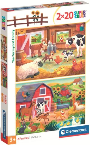 Детски пъзел Clementoni от 2 x 20 части - Животните във фермата