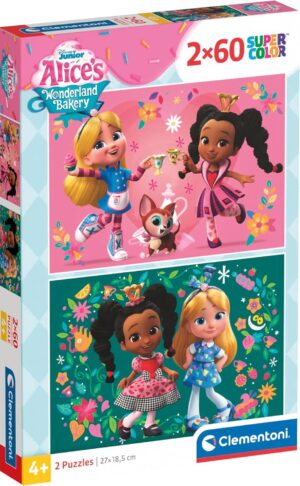 Детски пъзел Clementoni от 2 x 60 части - Алиса в приказната страна на сладкарството