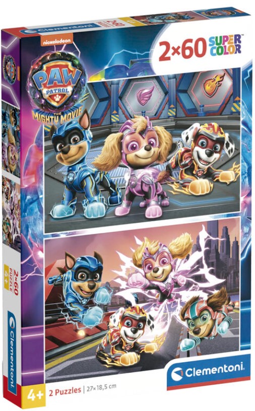 Детски пъзел Clementoni от 2 x 60 части - Пес патрул: Супер филмът