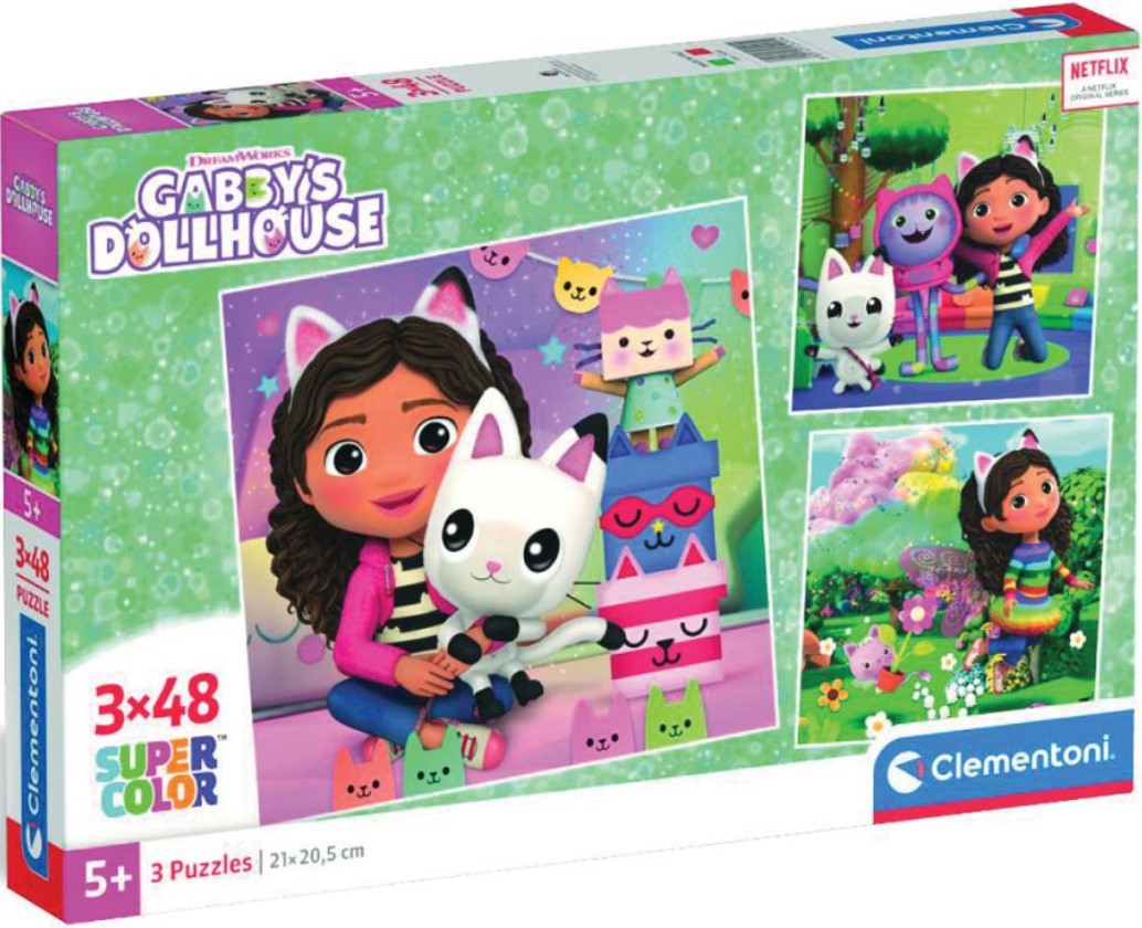 Детски пъзел Clementoni от 3 x 48 части - Къщата за кукли на Габи (вариант 1)