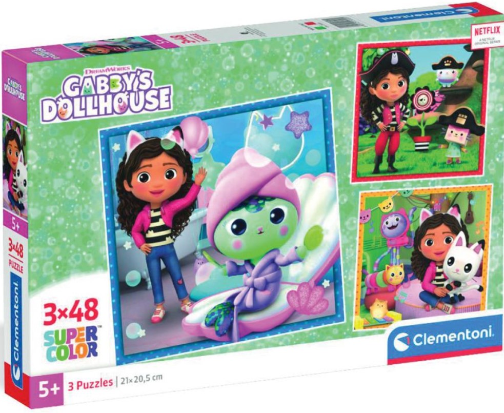 Детски пъзел Clementoni от 3 x 48 части - Къщата за кукли на Габи (вариант 2)