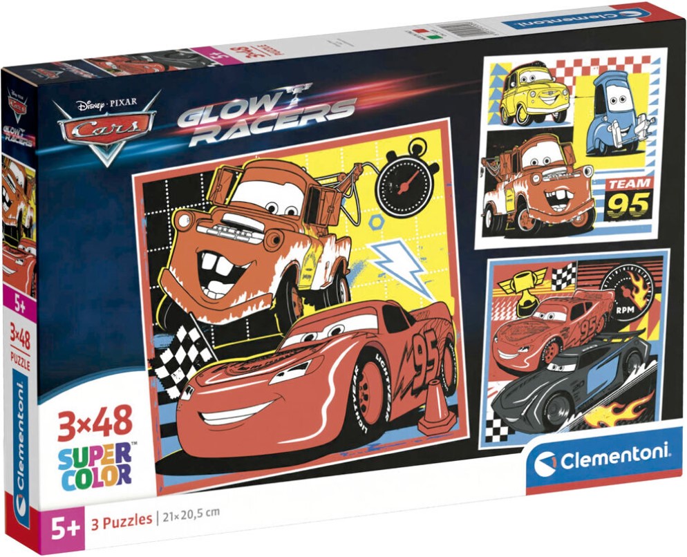 Детски пъзел Clementoni от 3 x 48 части - Колите (вариант 2)