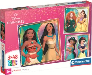 Детски пъзел Clementoni от 3 x 48 части - Принцесите на Дисни