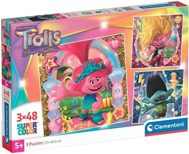 Детски пъзел Clementoni от 3 x 48 части - Тролчета