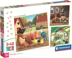 Детски пъзел Clementoni от 3 x 48 части - Животът във фермата
