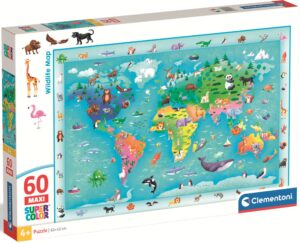 Детски пъзел Clementoni от 60 макси части - Карта на дивите животни