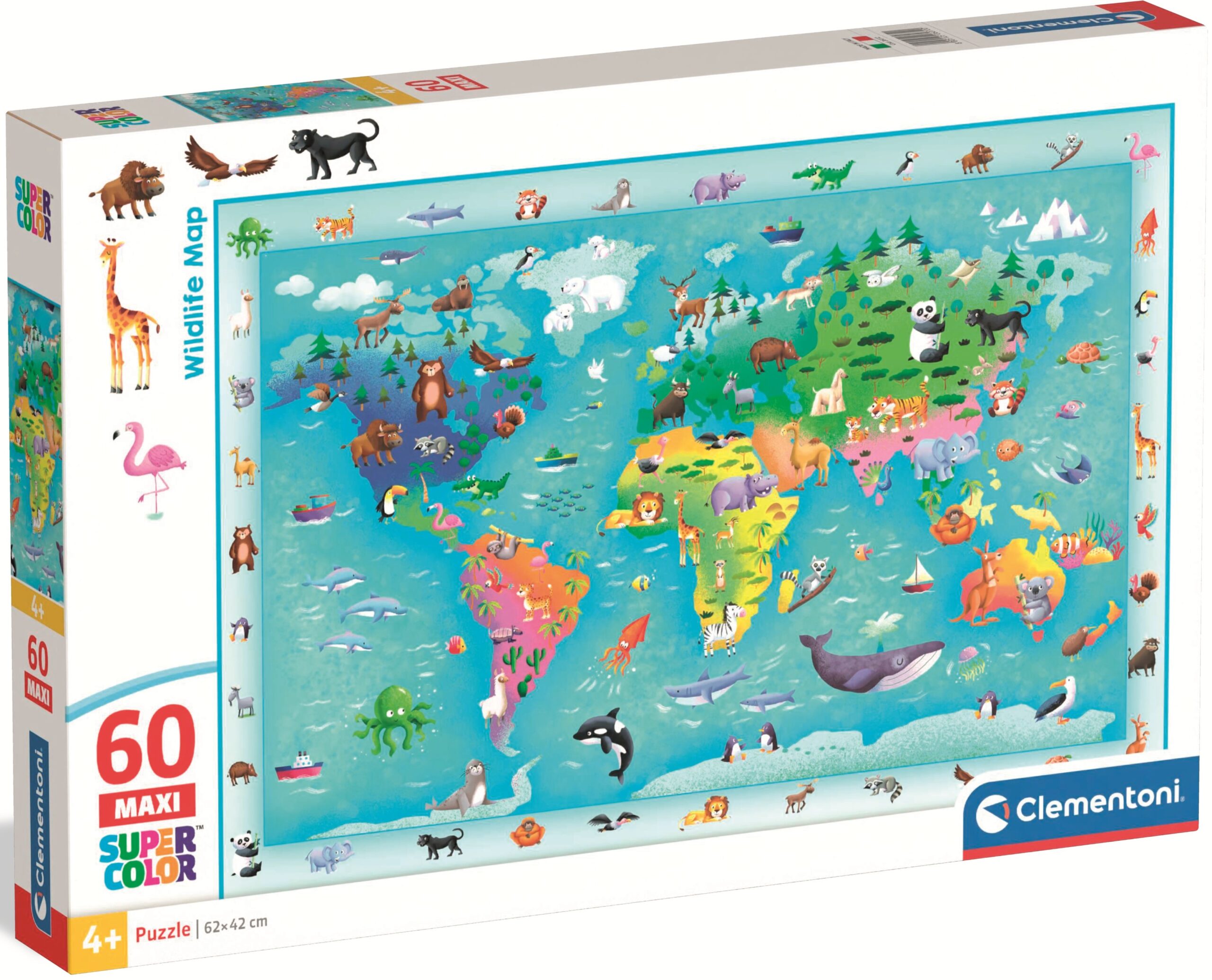 Детски пъзел Clementoni от 60 макси части - Карта на дивите животни