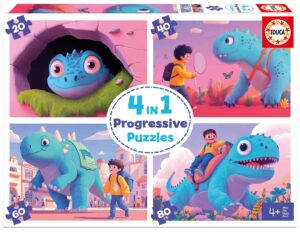 Детски пъзел Educa 4 в 1 - Дружелюбни динозаври