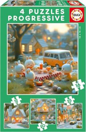 Детски пъзел Educa 4 в 1 - Заешки град