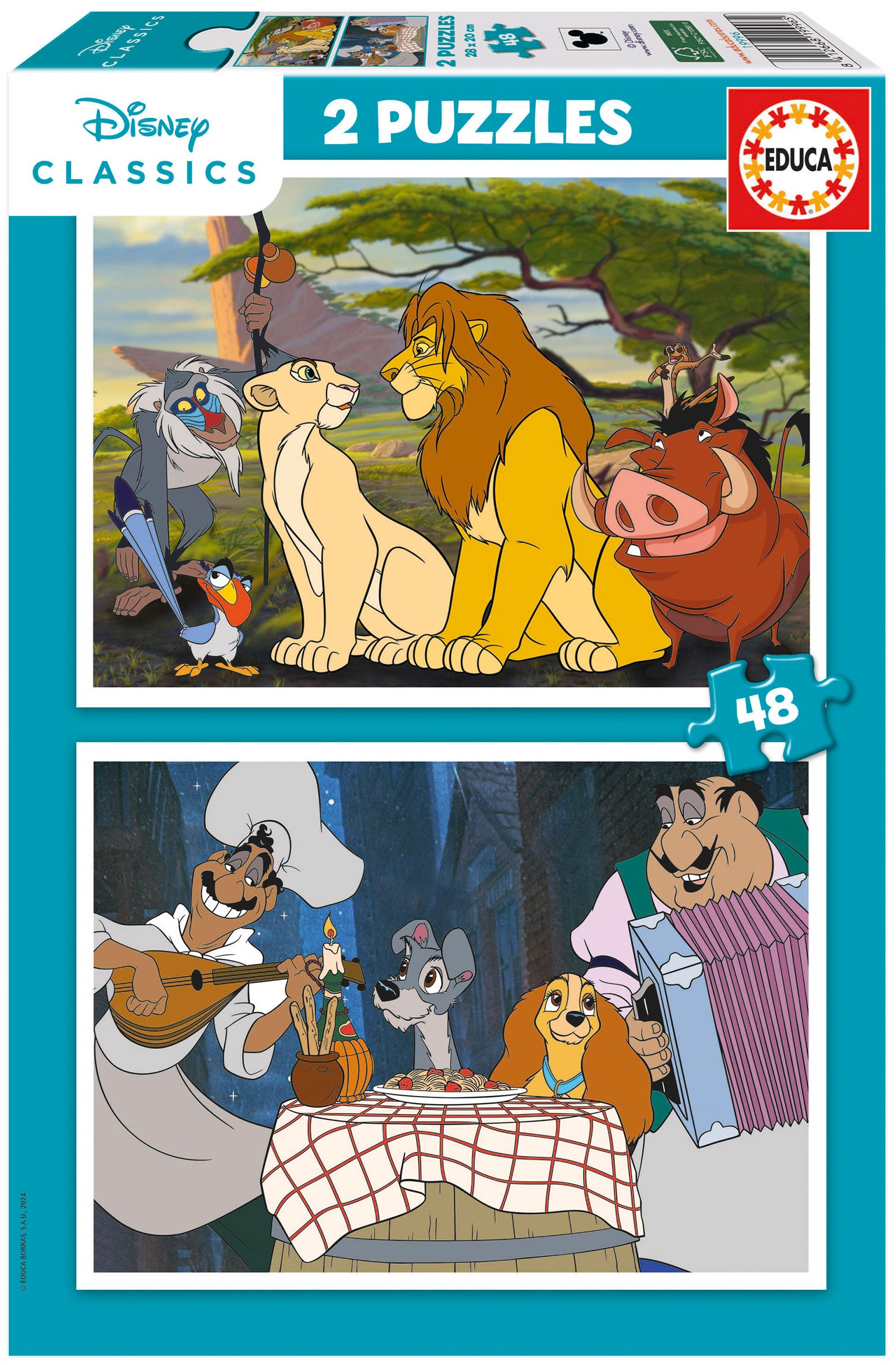 Детски пъзел Educa от 2 х 48 части - Дисни животни
