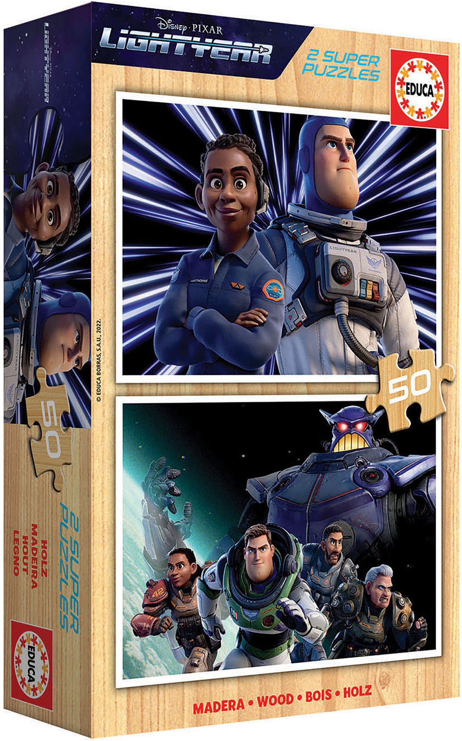 Детски дървен пъзел Educa от 2 х 50 части - Баз Светлинна година