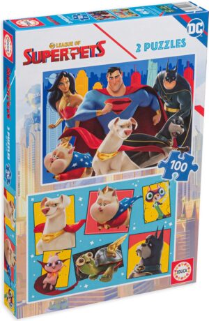 Детски пъзел Educa от 2 x 100 части - DC Лига на Суперлюбимци