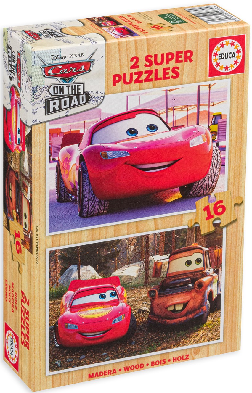 Детски пъзел Educa от 2 x 16 части - Колите