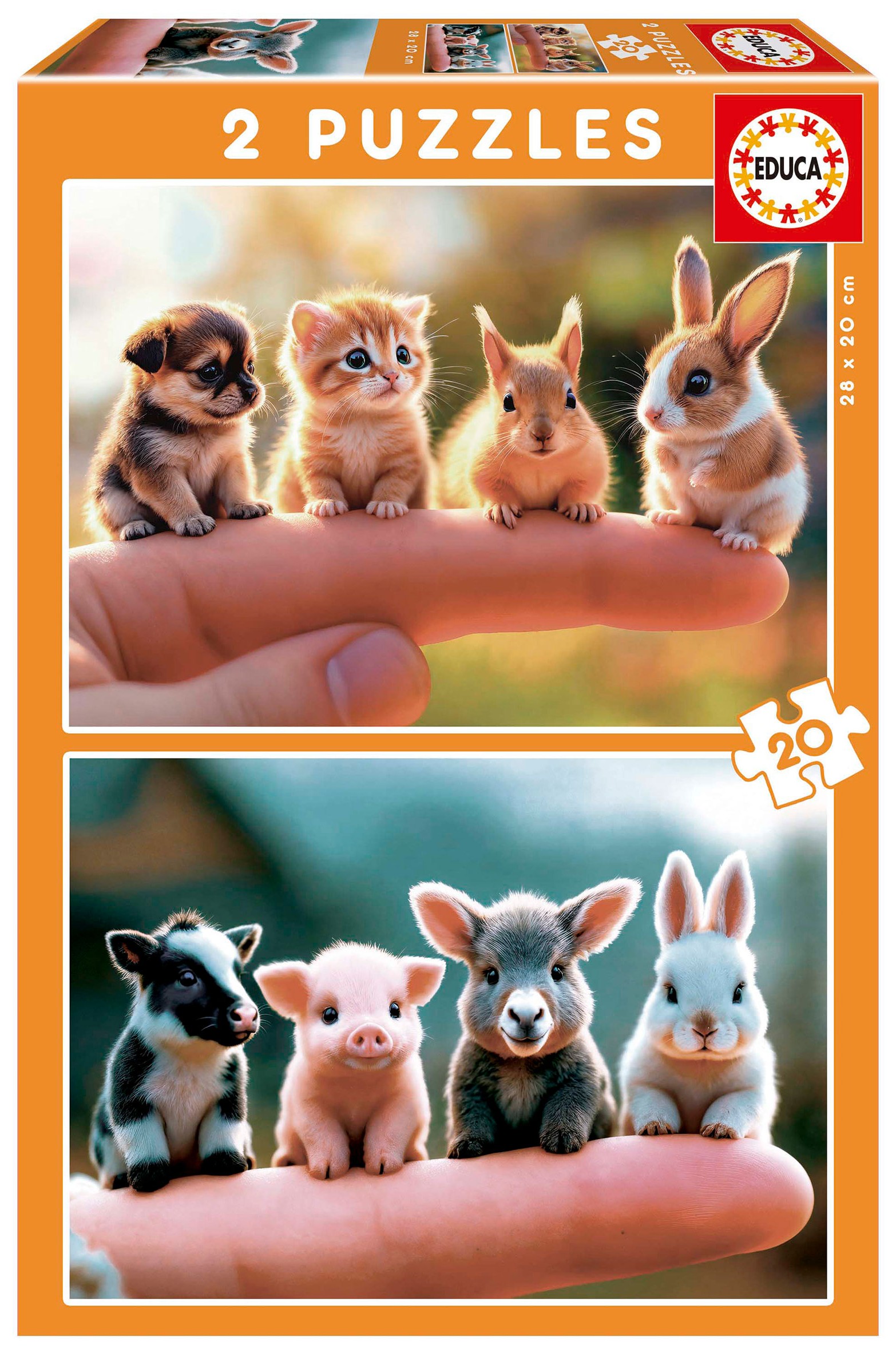 Детски пъзел Educa от 2 x 20 части - Бебета животни