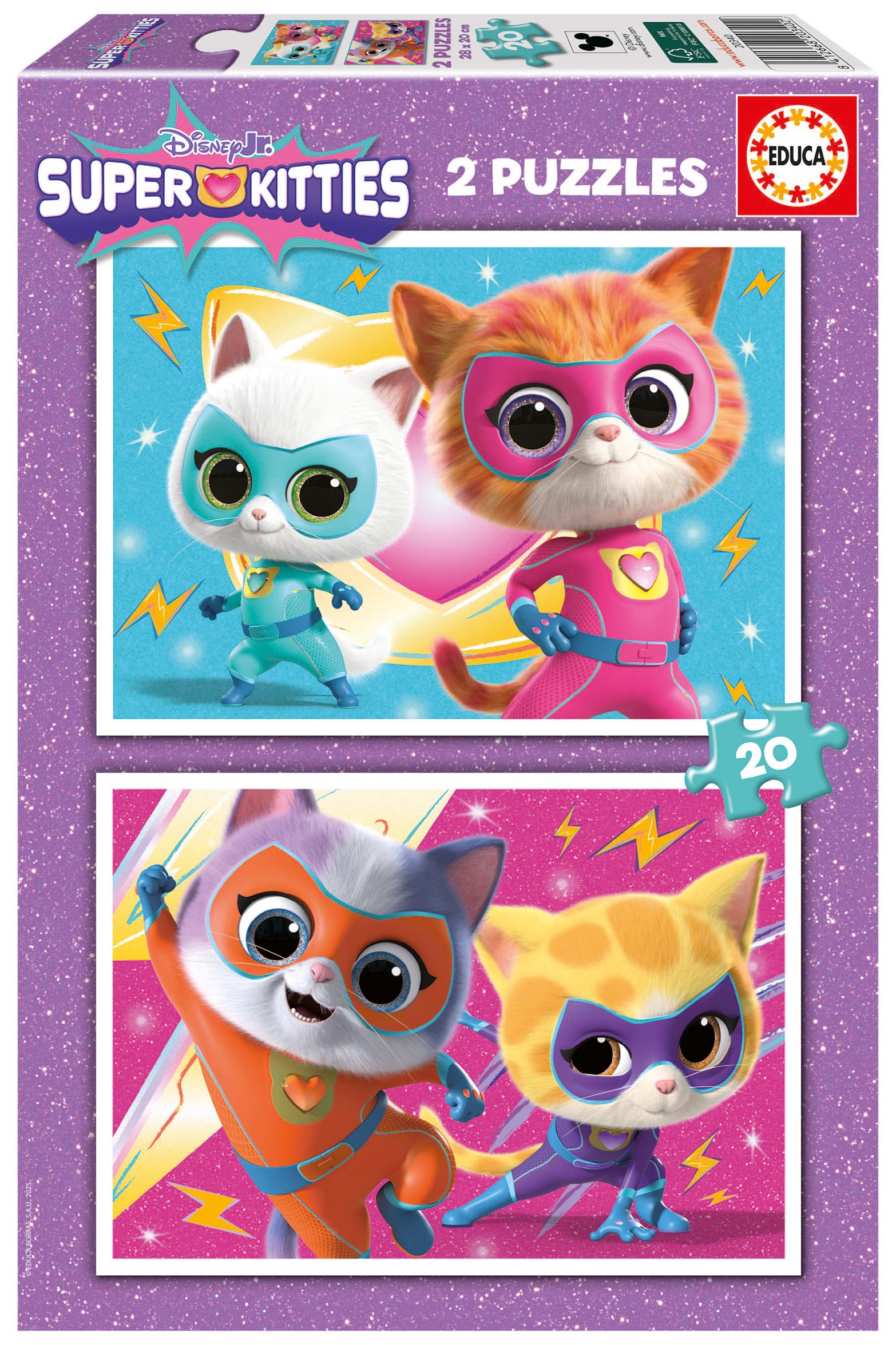 Детски пъзел Educa от 2 x 20 части - Супер котета