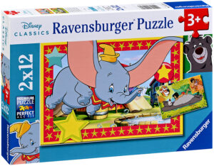 Детски пъзел Ravensburger 2 в 1 - Зов за приключения: Книга за джунглата и Дъмбо