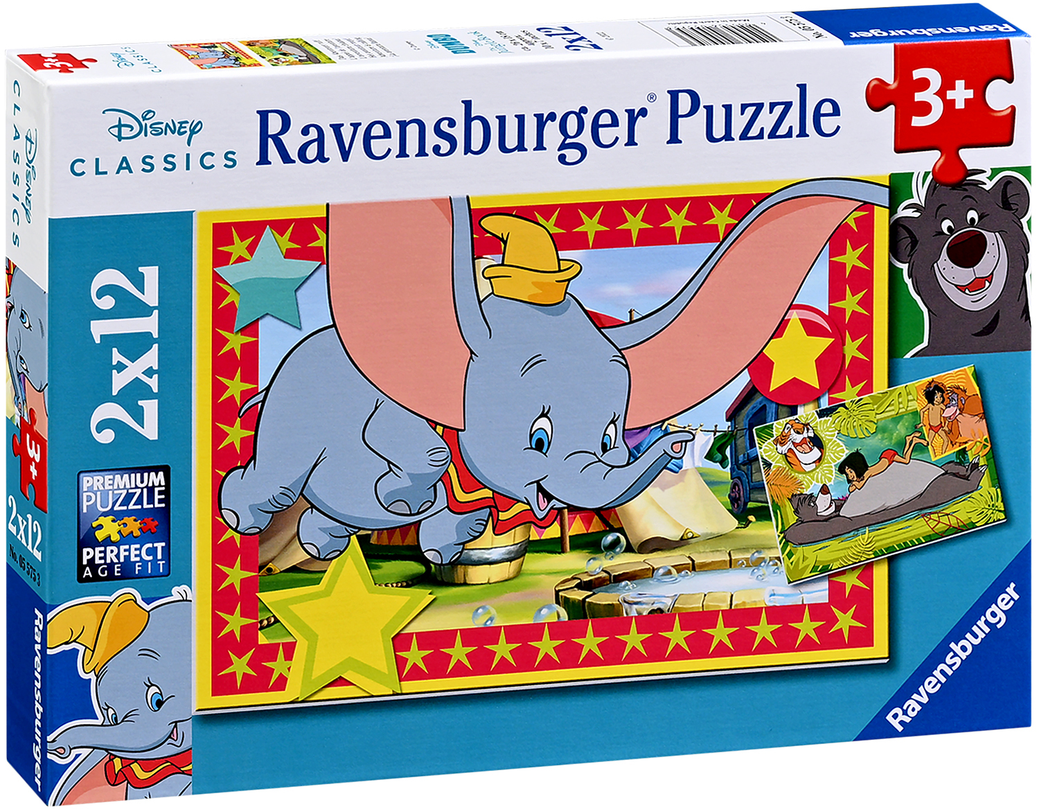 Детски пъзел Ravensburger 2 в 1 - Зов за приключения: Книга за джунглата и Дъмбо