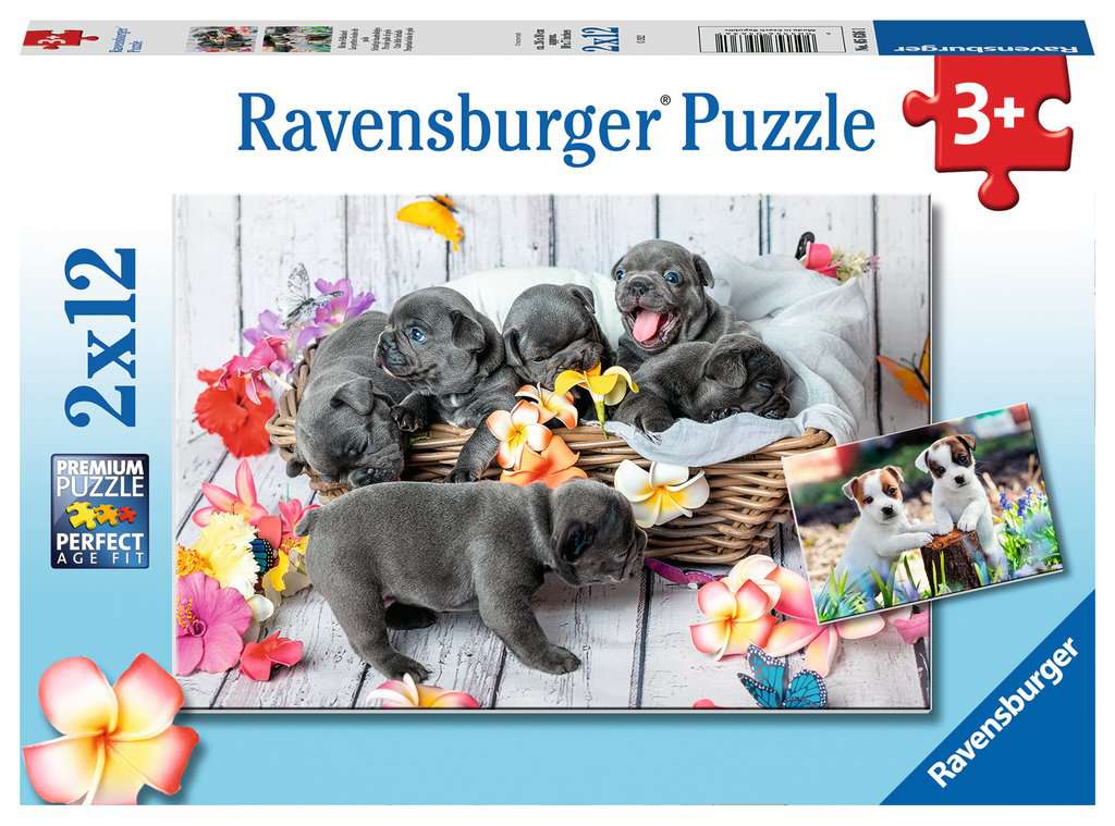 Детски пъзел Ravensburger от 2 x 12 части - Малки кученца