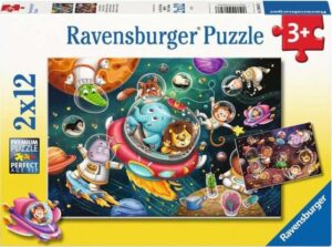 Детски пъзел Ravensburger от 2 x 12 части - Животни в космоса