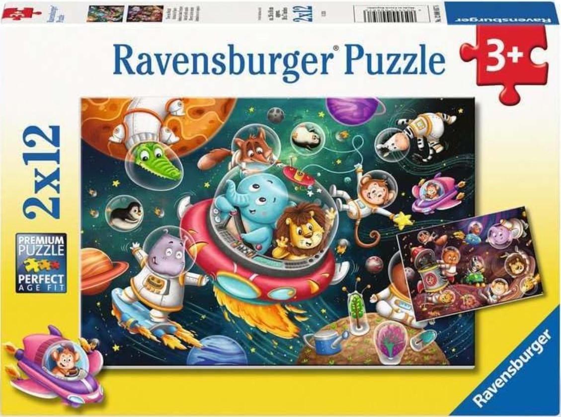 Детски пъзел Ravensburger от 2 x 12 части - Животни в космоса