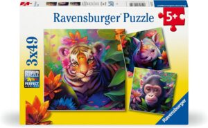 Детски пъзел Ravensburger 3 x 49 части - Бебета от джунглата