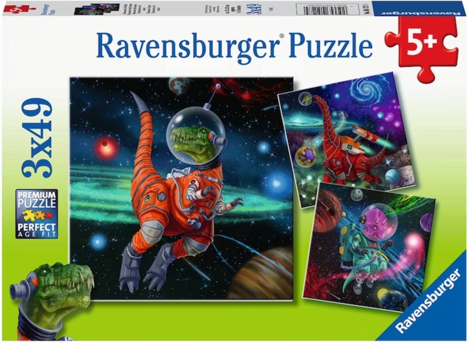 Детски пъзел Ravensburger 3 x 49 части - Динозаври в космоса