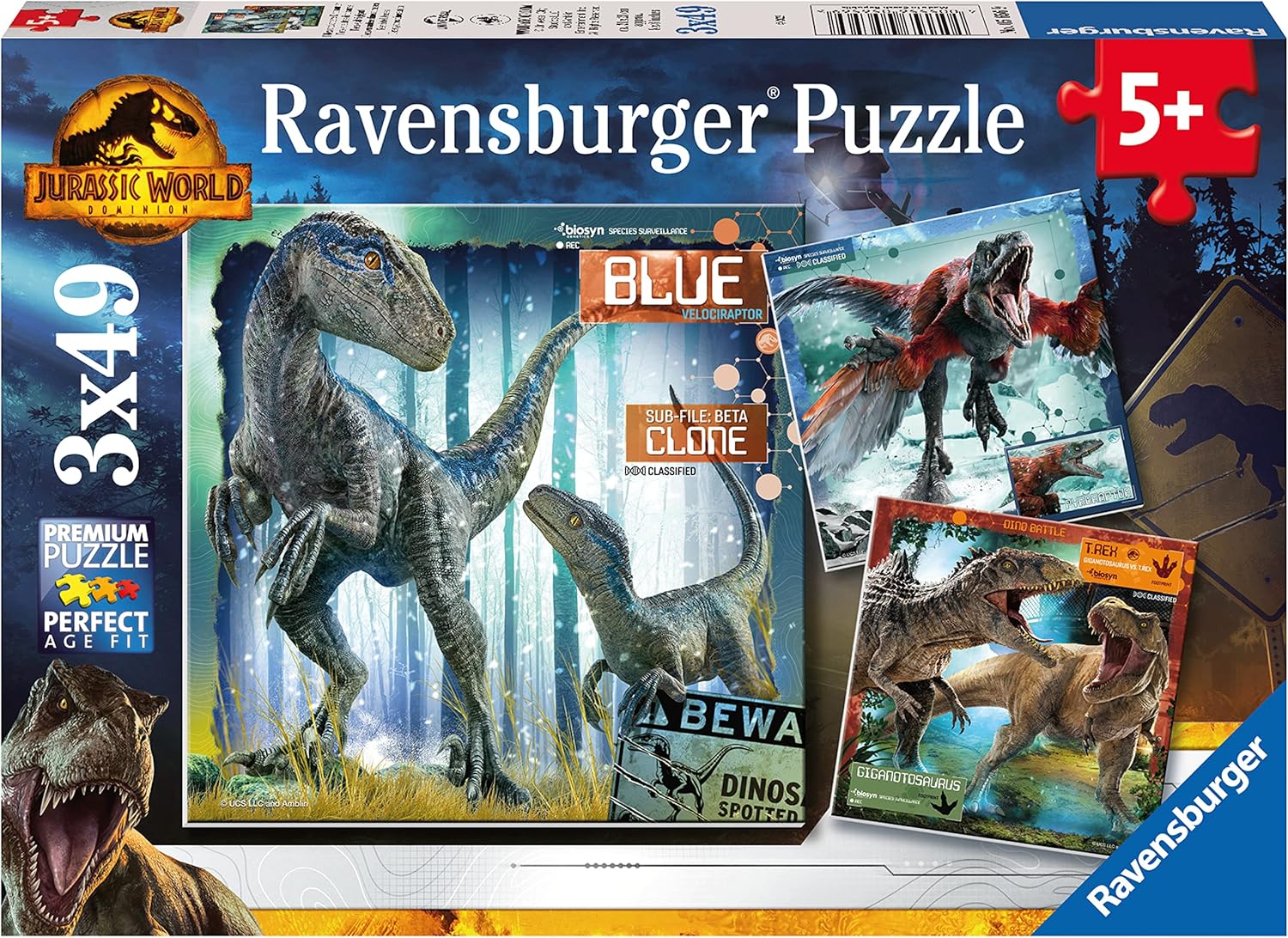 Детски пъзел Ravensburger 3 x 49 части - Господството в Джурасик свят