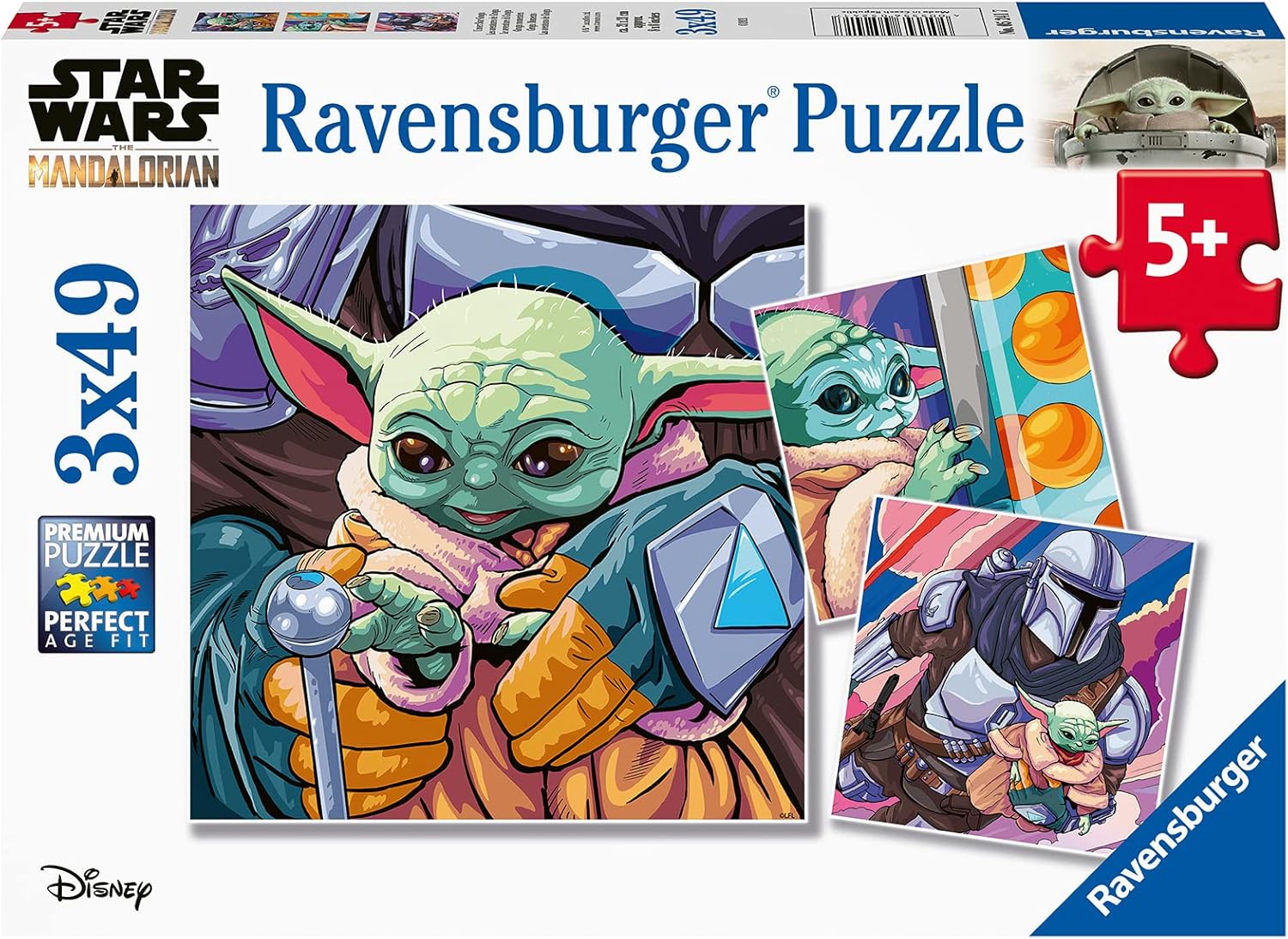 Детски пъзел Ravensburger 3 x 49 части - Мандалорецът: Моменти на Грогу