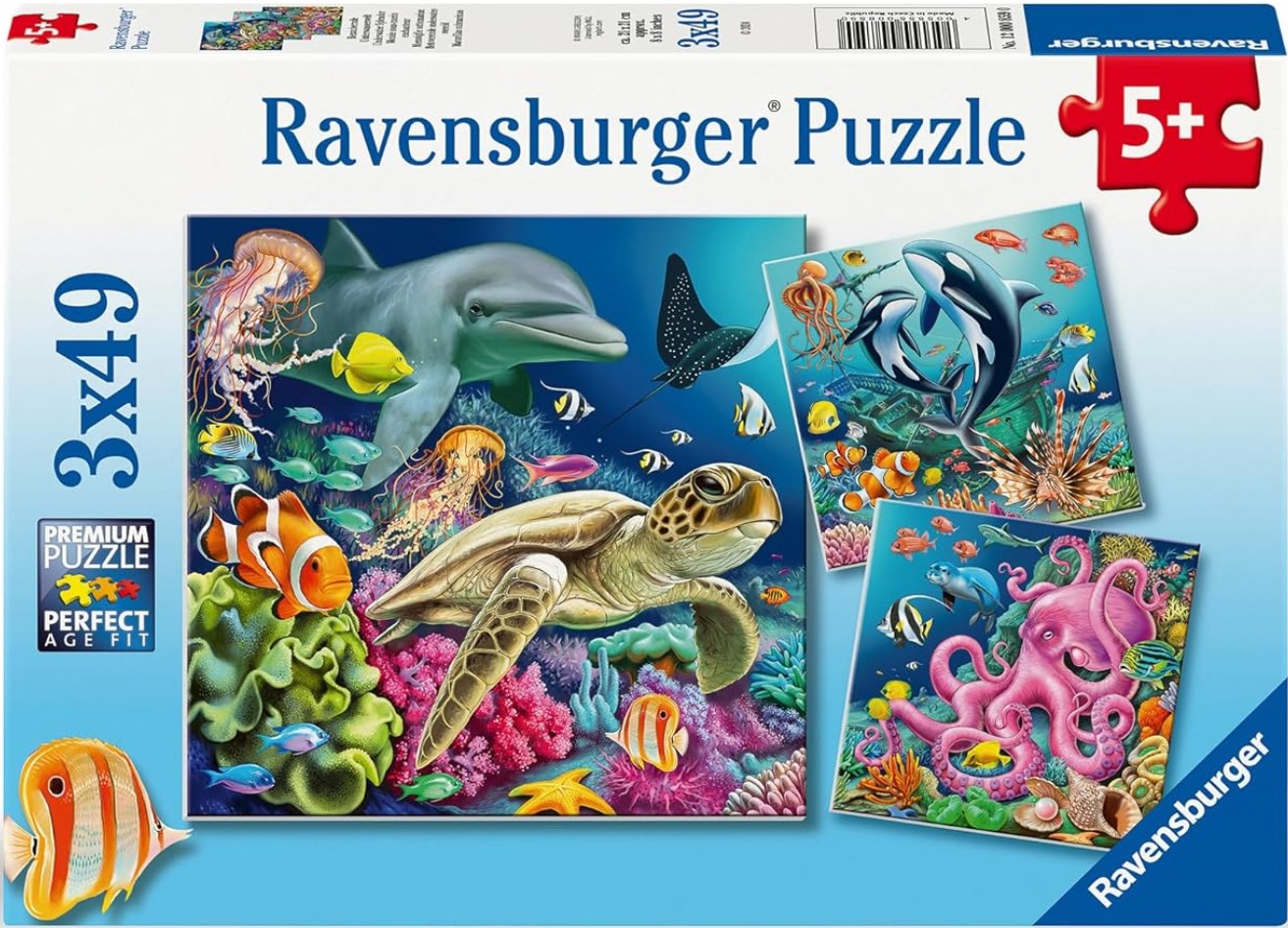 Детски пъзел Ravensburger 3 x 49 части - Под водата