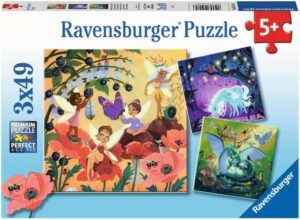 Детски пъзел Ravensburger 3 x 49 части - Вълшебни герои