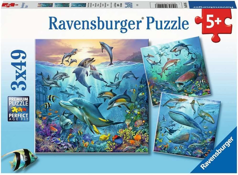 Детски пъзел Ravensburger 3 x 49 части - Живот в океана