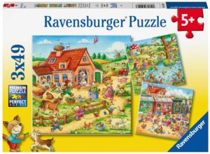 Детски пъзел Ravensburger 3 x 49 части - Животни на ваканция