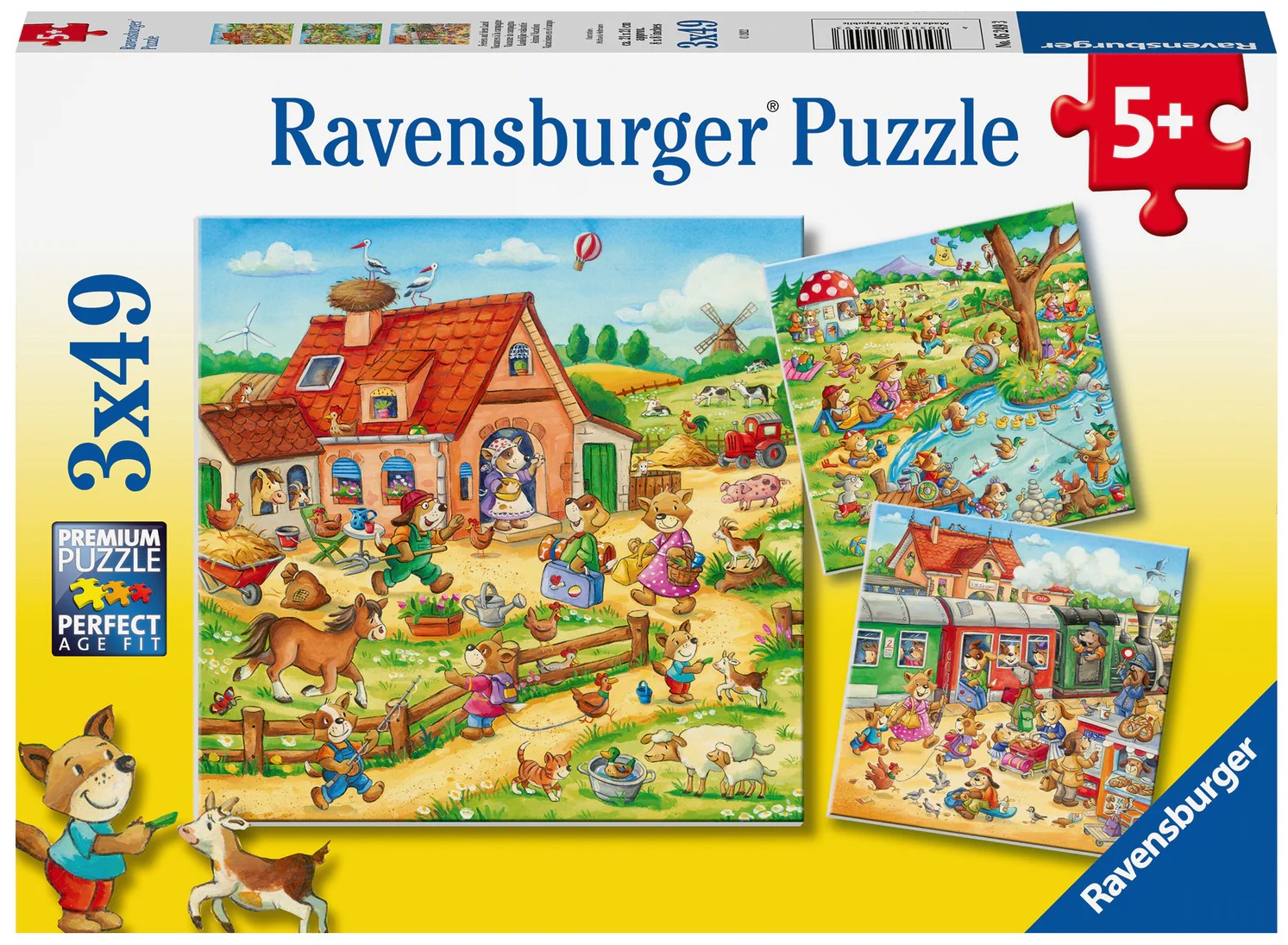 Детски пъзел Ravensburger 3 x 49 части - Животни на ваканция