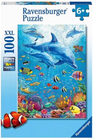 Детски пъзел Ravensburger от 100 XXL части - Група делфини