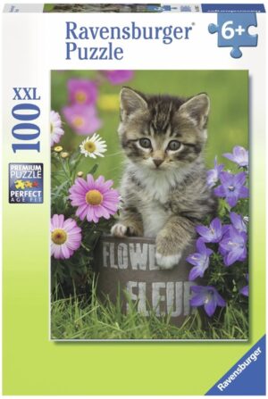 Детски пъзел Ravensburger от 100 XXL части - Коте сред цветя