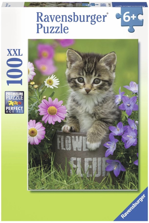 Детски пъзел Ravensburger от 100 XXL части - Коте сред цветя
