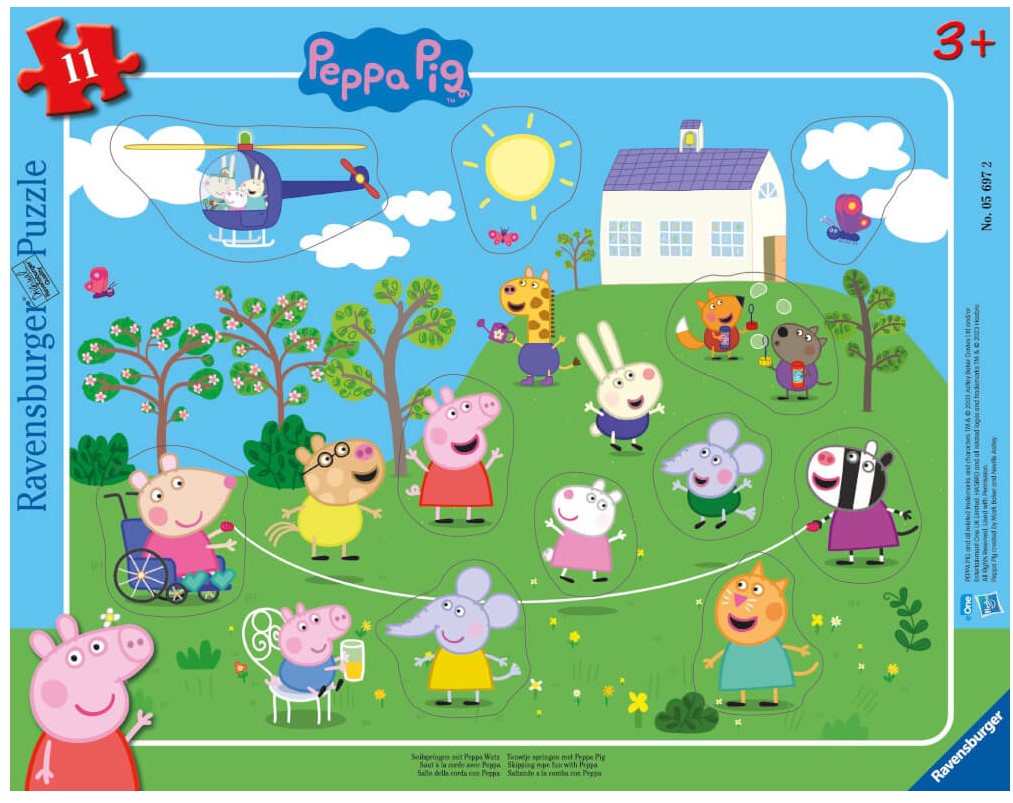 Детски пъзел Ravensburger от 11 части - Прасенцето Пепа с въже за скачане