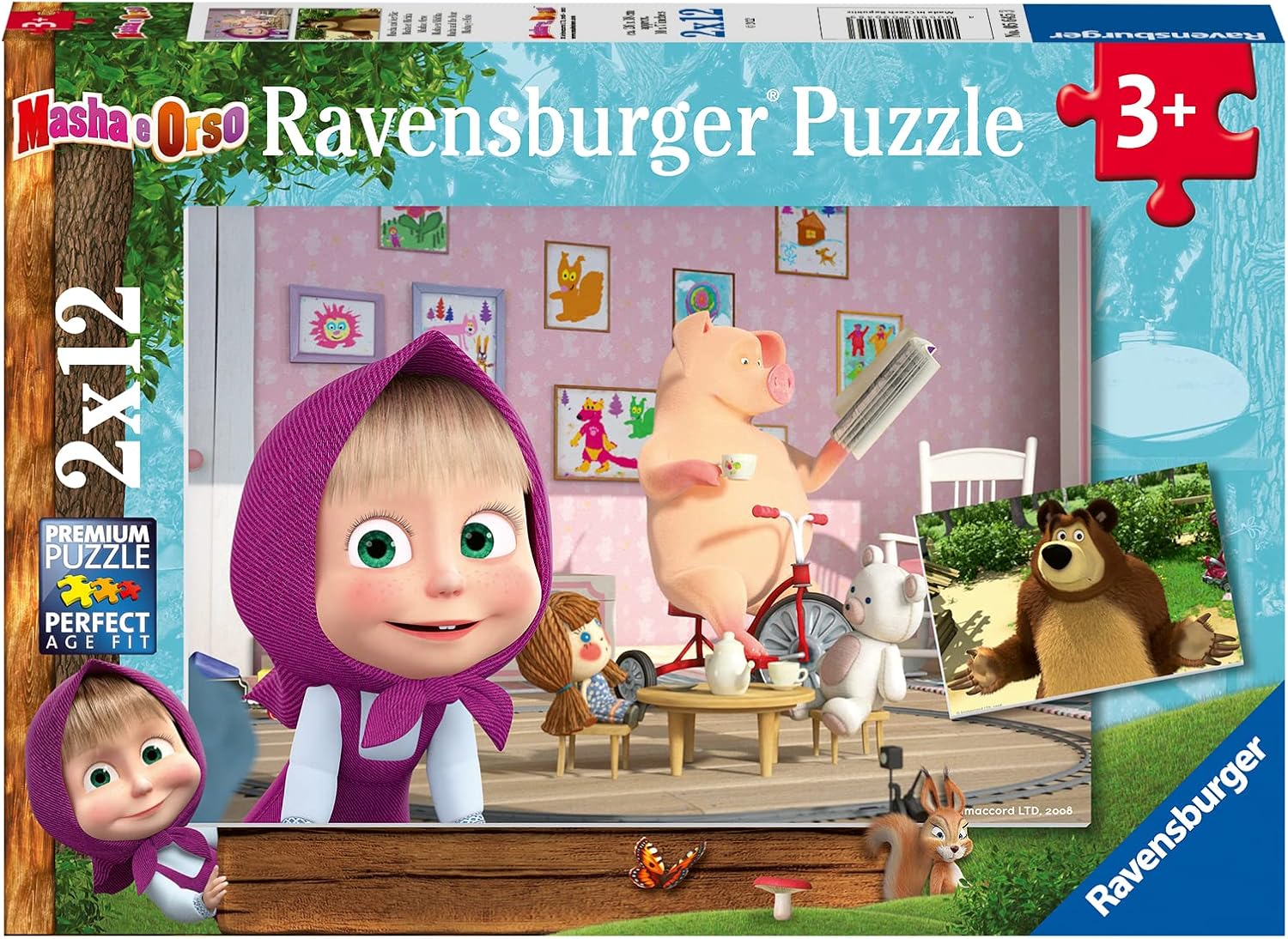 Детски пъзел Ravensburger от 2 x 12 части - Маша и мечокът